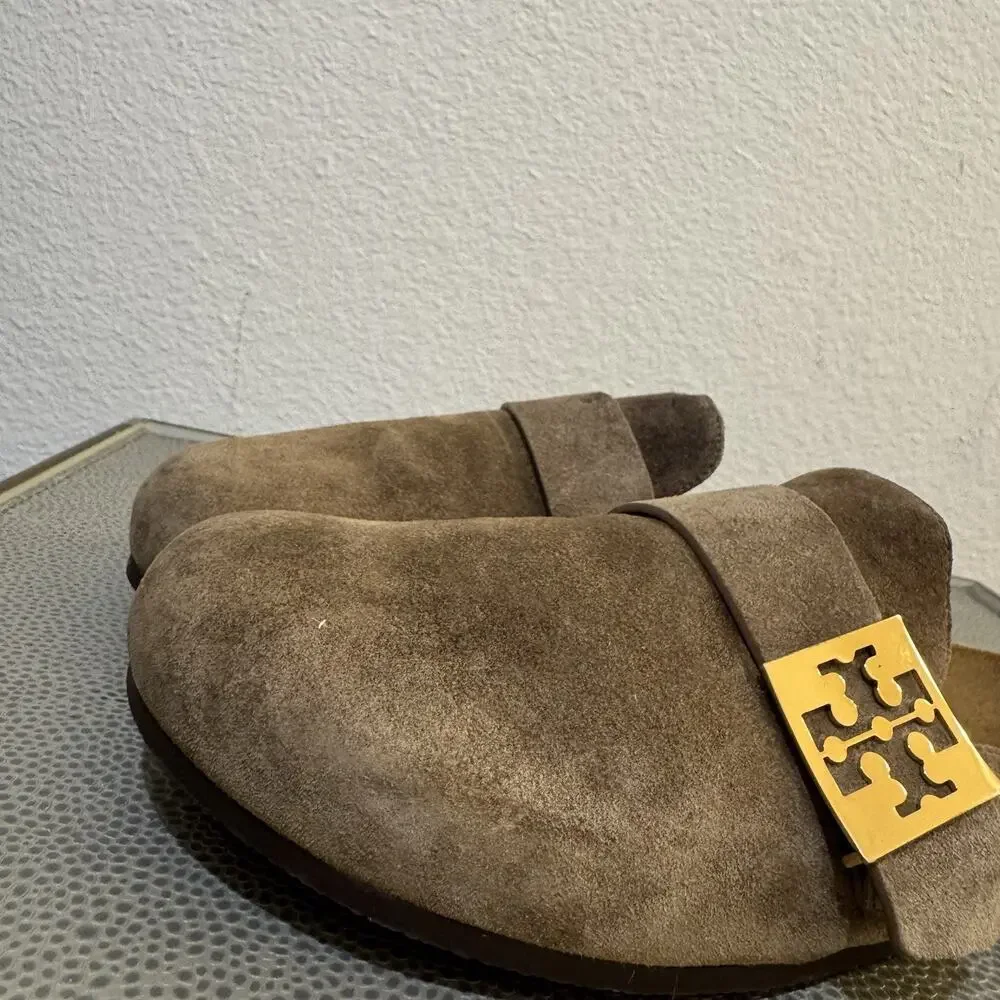Tory Burch Mellow Suede Mule, River Rock/ Gold Hardware -Women's Size 7